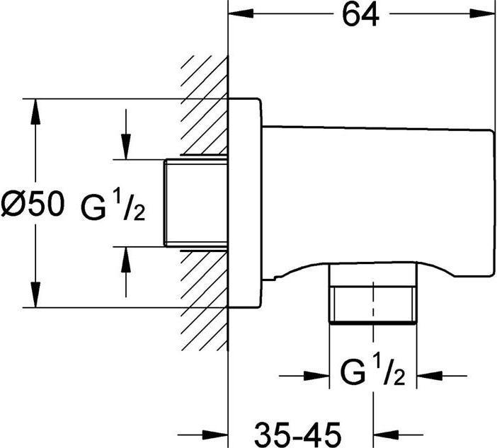 Actual product image Grohe Wall connection Rainshower 1/2inch, round rosette hard graphite