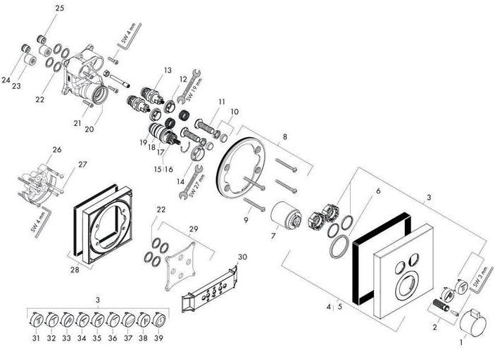 Produktbild hansgrohe HG Fertigmontageset SHOWERSELECT f UP-Thermostat für 2 Verbraucher chrom