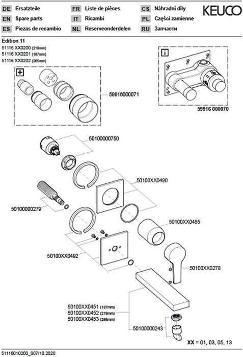 Productafbeelding Keuco Eéngreeps wastafelmengkraan EDITION 11 DN 15 f UP Mont Ausldg 219mm verchroomd Projectie 219 mm