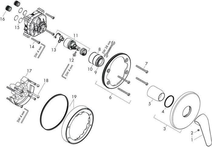 Produktbild hansgrohe HG Fertigmontageset NOVUS für Unterputz Brausemischer chrom