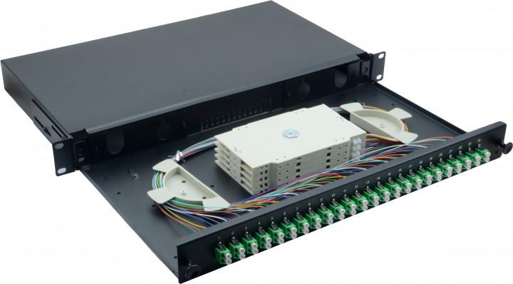 Produktbild Helos LWL 19" Spleissbox 24 x LC/APC Duplex OS2, spleissfertig, schwarz