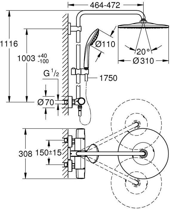 Immagine prodotto Grohe Sistema doccia EUPHORIA SYSTEM 310 con miscelatore termostatico cromato