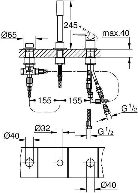 Actual product image Grohe 3-hole single-lever bath comb. LINEARE chrome
