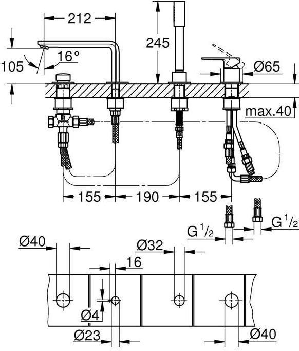 Produktbild Grohe 4L-EH-Wannenkombi LINEARE chrom