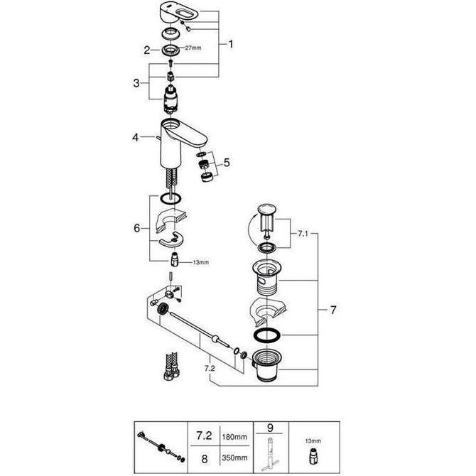 Thumbnail - Grohe, Badarmatur, Einhand-Waschtischbatterie BauLoop 1/2Zoll, S-Size chrom