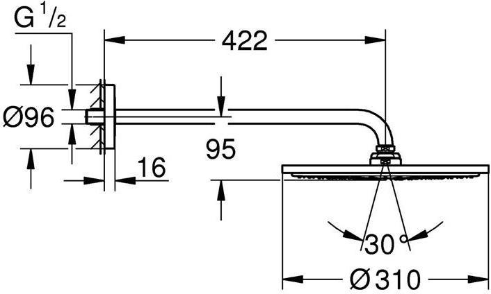 Actual product image Grohe Shower head set Rainshower C 310 422mm chrome (1 Beam types, 12.50 l/min)