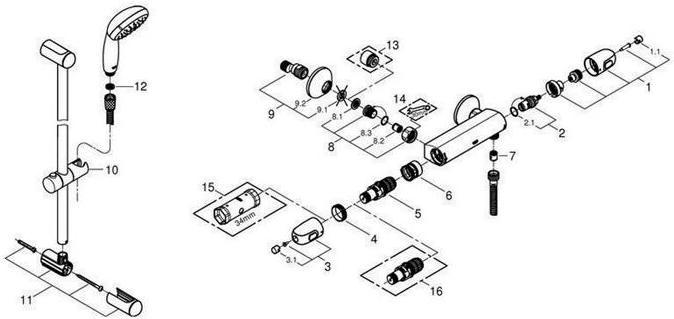 Image du produit Grohe Mitigeur thermostatique de douche GROHTHERM 1000 1/2 pouce, avec garniture de douche chromé