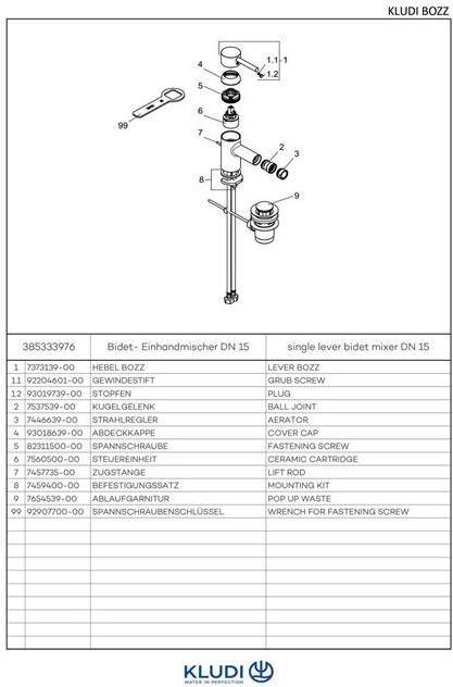 Actual product image Kludi Single-lever bidet mixer BOZZ DN 15 ma-sw