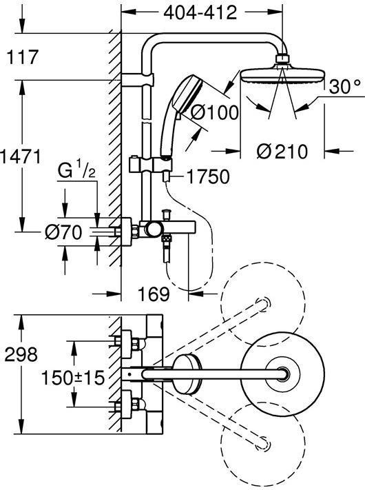 Image du produit Grohe Système de douche Tempesta C Système 210 avec mitigeur thermostatique de bain chromé