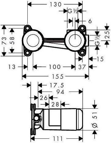 Productafbeelding hansgrohe Basisdeel AXOR DN 15 f 2-L inbouwwastafelmengkraan