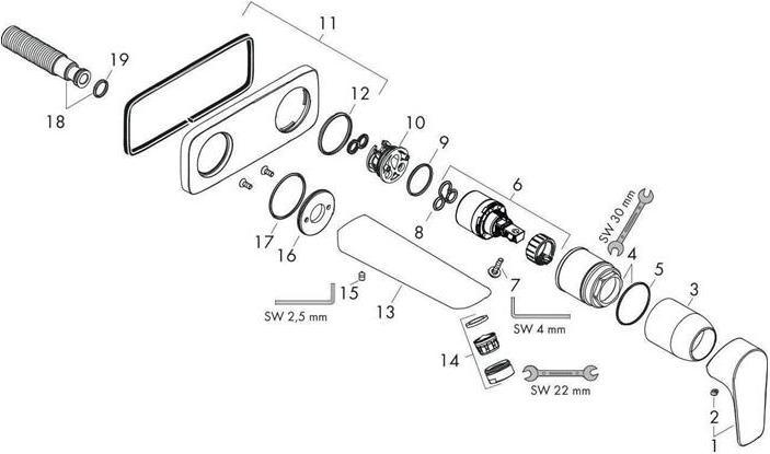 Actual product image hansgrohe HG ready-mounted set TALIS E for concealed 2-hole WC mixer outlet 225mm ma sw