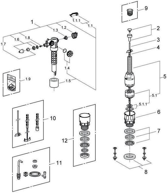 Produktbild Grohe 43907PI0 Austausch-Garnitur Servo-Set für Aufsatzspülkästen