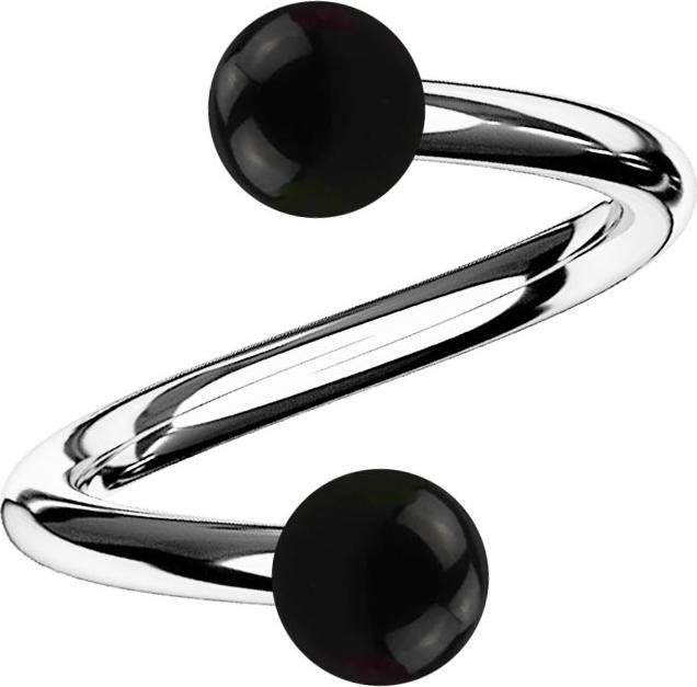 Immagine prodotto Star Piercing Spirale d'argento con due sfere nere (senza ottone, Acciaio chirurgico 316L, Materiale sintetico)