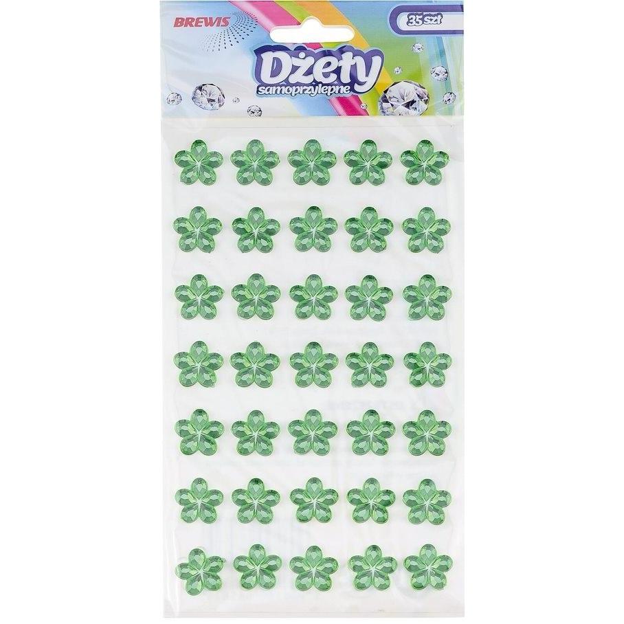 Brewis Selbstklebende Strasssteine ​​grüne Blumen 35 Stk