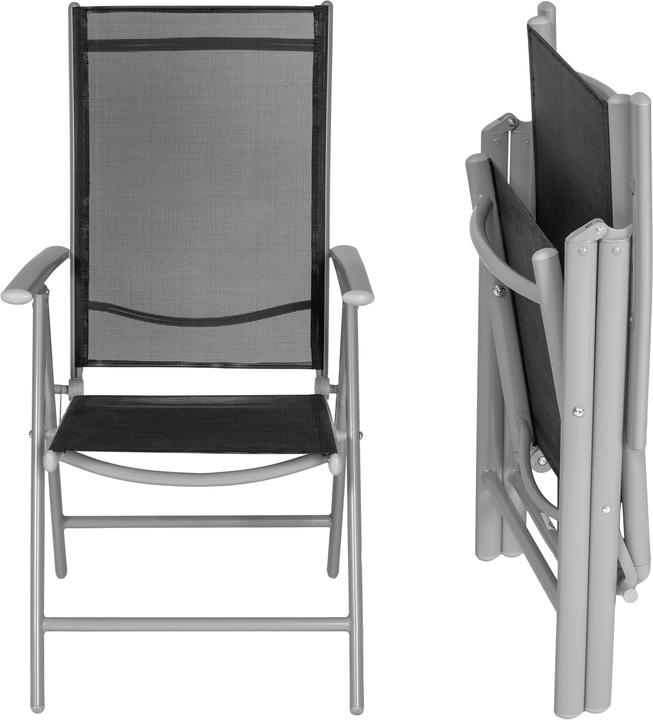Set Di 2 Sedie Pieghevoli Da Giardino In Alluminio, Con Schienale Alto Regolabile In 7 Posizioni, Resistente Alle Intemperie, Argento/Nero, 54x64x106 Cm