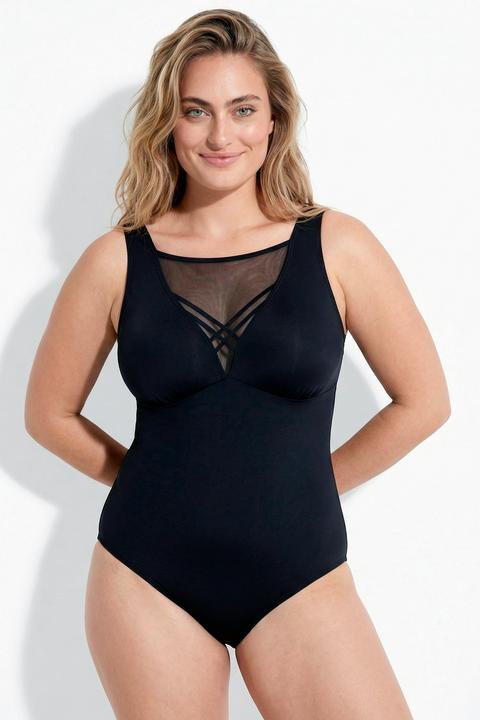 Actual product image Ulla Popken Strappy Mesh Panel One Piece Swimsuit (48)