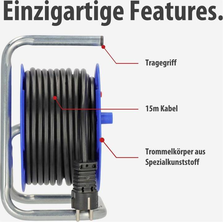 Actual product image Brennenstuhl Compact cable drum black 15m H05VV-F 3G1.5 107 (15 m, 1.50 mm²)