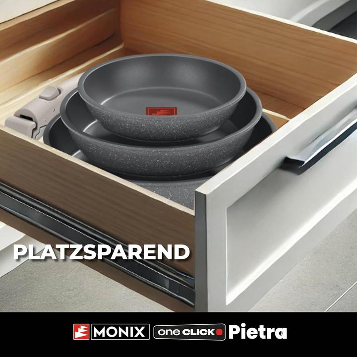 Actual product image Monix One Click Pietra 8-Piece Cookware Set with Removable Handle and Induction Compatibility (Frying pan, Pot, Aluminium)