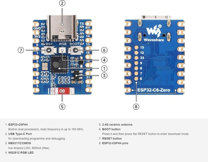 Produktbild WaveShare ESP32-C6 Zero Mini Entwicklungsboard