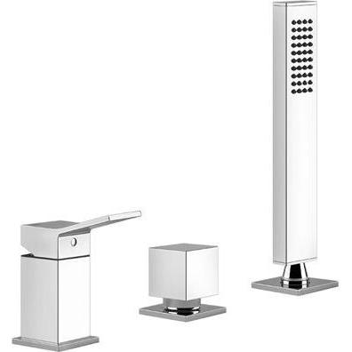 Gessi, Badarmatur, Rettangolo K, Dreiloch-Wannenrand-Armatur mit Umsteller, separaten Wanneneinlauf, 53043