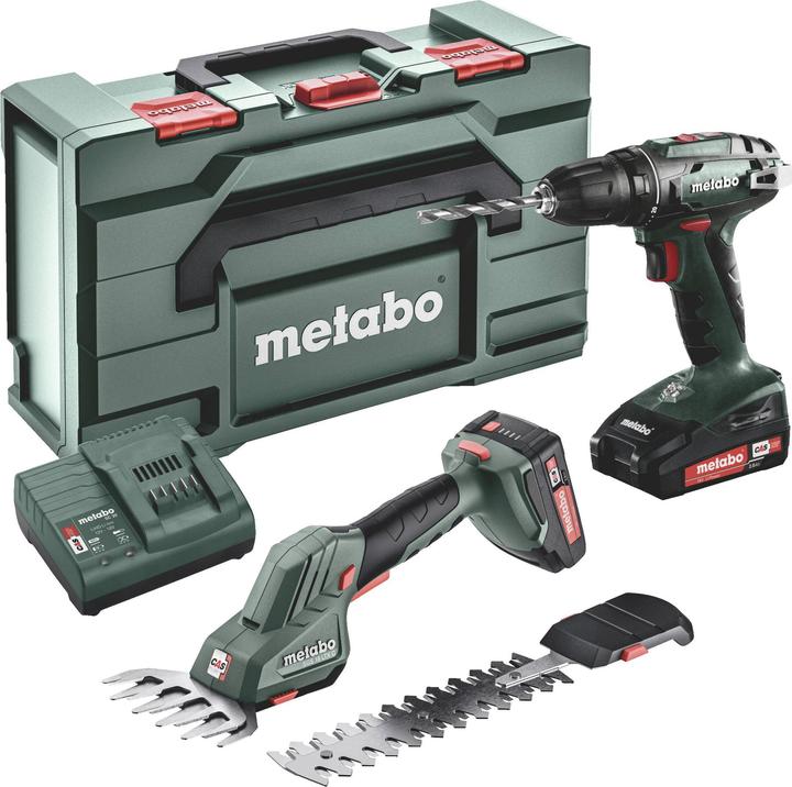Metabo 18V Cordless Drill Wrench Cordless Grass & Shrub ShearsSGS LTX Q BS Combo Set 2.2.5