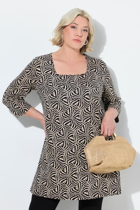 Actual product image Ulla Popken Geometric Print Empire Knit A-Line Tunic (58)