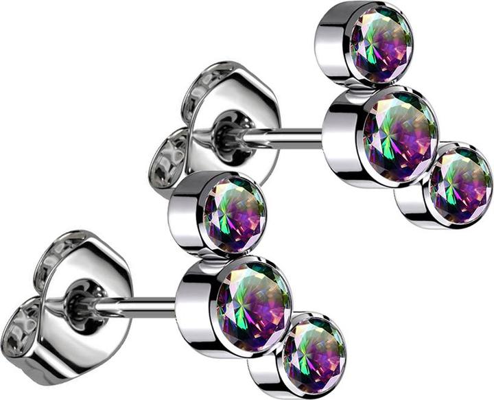 Produktbild Star Piercing Threadless Ohrstecker silber drei Kristalle dunkel multicolor (ohne Messing, Titan)