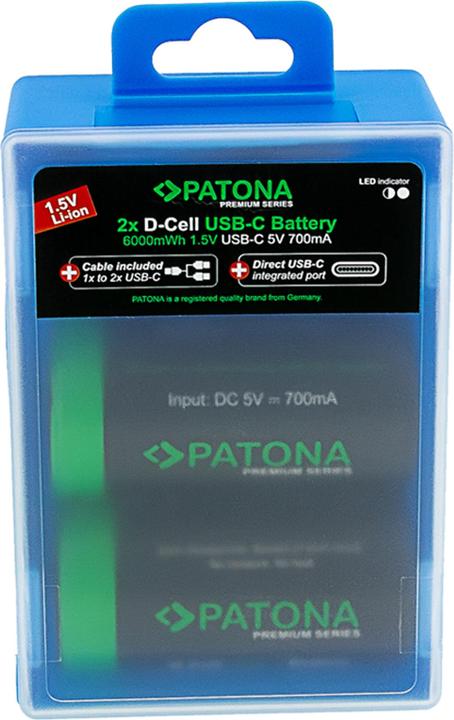 Immagine prodotto Patona Batteria ricaricabile premium 2X LR20 USB-C (Batteria della fotocamera)