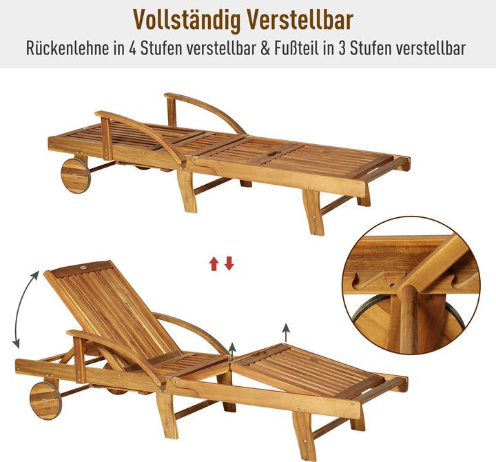 Produktbild Outsunny Klappbarer Gartenliegestuhl aus Tannenholz (195 cm)
