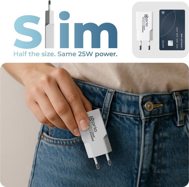 Actual product image prio Ladegerät GaN POWER 25W PD PPS (USB C)+QC 3.0 (USB A) weiss (15 W)