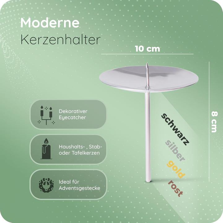Produktbild Novaliv 8x Kerzenhalter Stumpenkerzen mit Dorn 10cm SILBER Kerzenteller Adventskerzenhalter (10 x 10 x 10 cm)
