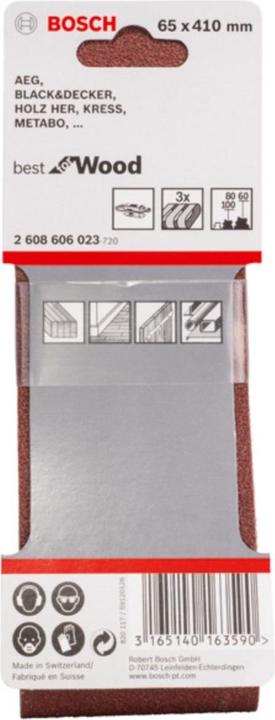 Actual product image Bosch Professional Zubehör PRO X440 sanding belt, 65 x 410 mm, G60, G80, G100, 3 pcs. (100, 60, 80)