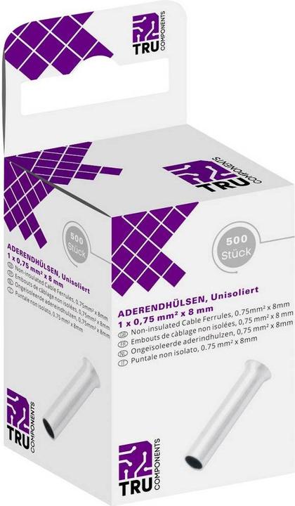 Actual product image Tru Components 8436732 Wire end ferrule 1 x 0.75 mm² 8 mm Uninsulated Silver 500 pcs.