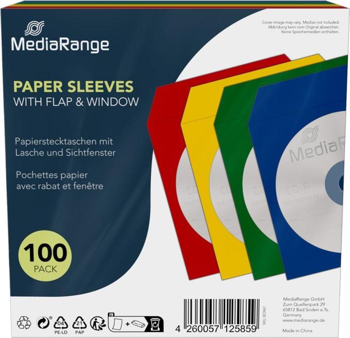 Actual product image MediaRange CD/DVD paper sleeves coloured with window