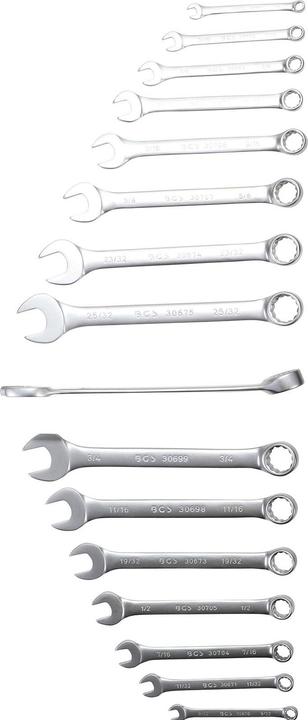 Actual product image BGS Combination spanner set (11/32", 9/16", 19/32", 5/8", 9/32", 15/16", 3/8", 5/16", 7/8", 13/16", 3/4", 1/4", 1/2", 11/16", 7/16", 1", 25/32")