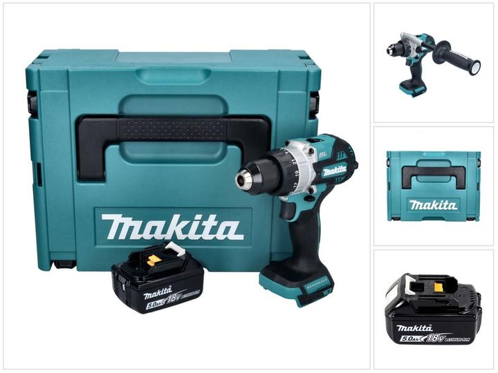Produktbild Makita DHP 486 T1J Akku Schlagbohrschrauber 18 V 130 Nm Brushless + 1x Akku 5,0 Ah + Makpac - ohne L