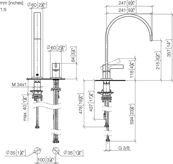 Produktbild Dornbracht MEM Zweilochbatterie, Küchenarmatur, mit Einzelrosetten, Ausladung 241mm