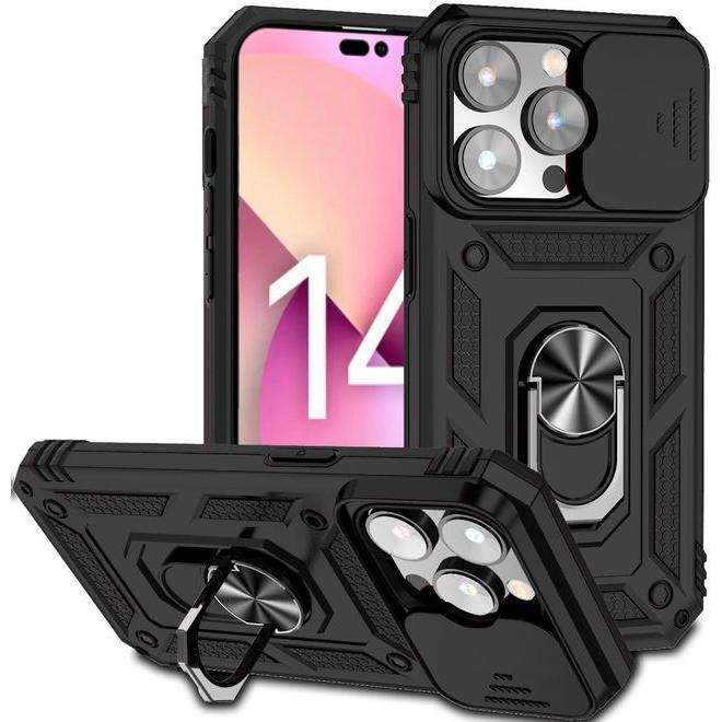 MU Classic Kickstand Slide Cam Series (Apple iPhone 14 Pro Max), Smartphone Hülle, Schwarz