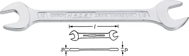 Actual product image HAZET Double open-end wrench 450NA-7/8X15/16VKH ∙ Outside hexagon profile ∙ 7⁄8 x 15⁄16 ″ (7/8", 15/16")