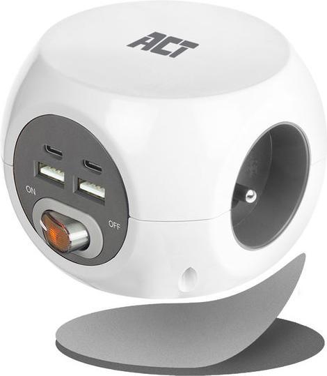 Productafbeelding ACT Stopcontact kubus (PDU) met 3 stopcontacten type E, USB-C/USB-A poorten, 1,5m (7 x, CEE 7/7, 1.50 m)