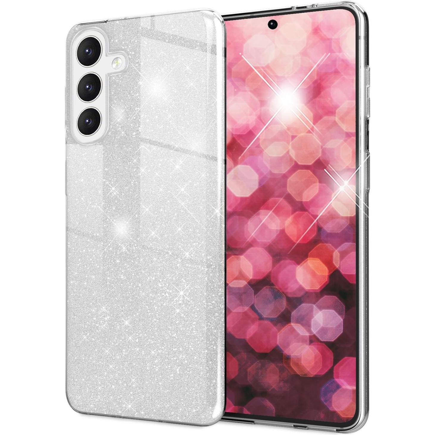 Nalia Glitzer Hybrid Hülle (Samsung Galaxy S24+), Smartphone Hülle, Silber