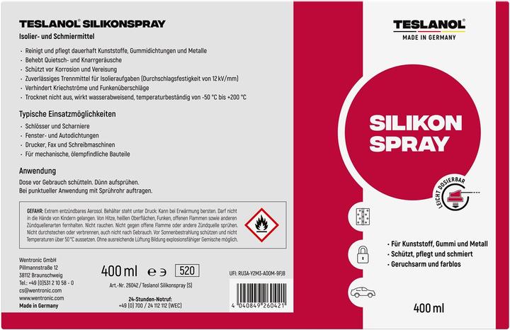 Nährwerte und Zutaten Teslanol Silikonspray (400 ml)