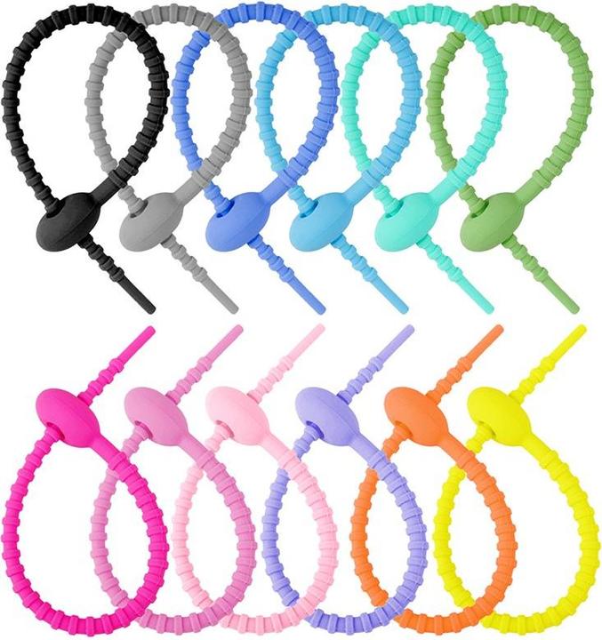 Actual product image Swissdetector Pack of 12 Reusable Straps - Colored Silicone Fasteners - Multi-purpose (Fixing loops, 210 mm, 12 pcs.)