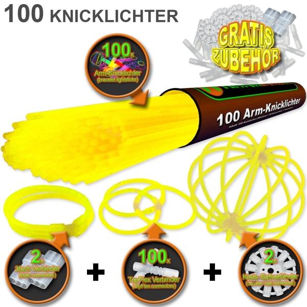 Produktbild Knicklichter 100 Arm in GELB inkl. hochflexiblen TopFlex Verbindern (100 Stück)