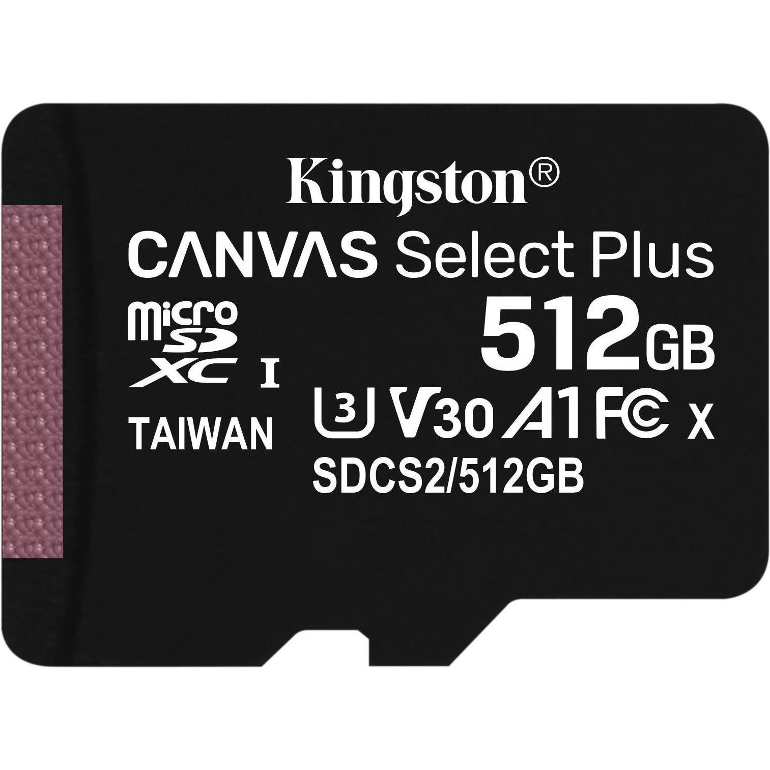 Kingston Canvas Select Plus (512 GB, microSDXC, U3, UHS-I), Speicherkarte, Schwarz