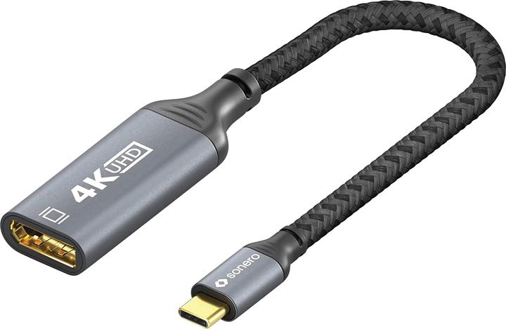 Produktbild Sonero USB-C/DP-Adapter, 4K60, 18Gbps, Stecker/Buchse, grau/schwarz, 10 cm (USB Typ-C, 16 cm)