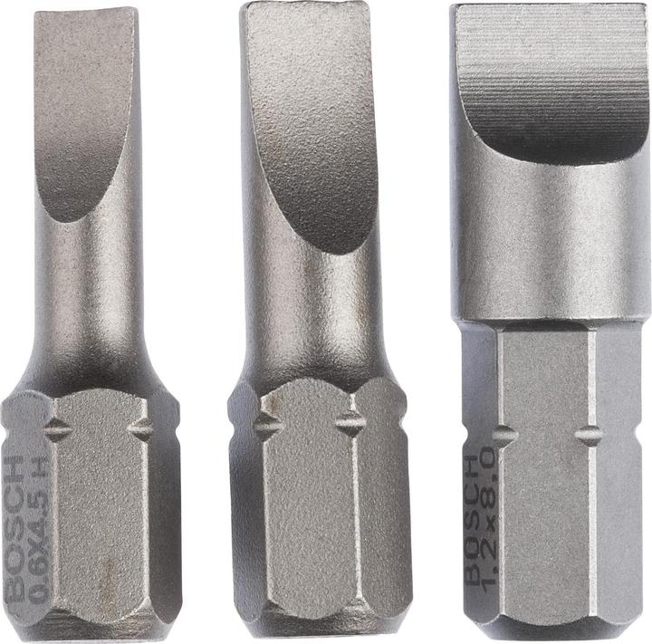 Produktbild Bosch Professional Zubehör Schrauberbit-Set, Extra Hard, 3-tlg., S 0,6x4,5, S 0,8x5,5, S 1,2x8,0 (Sechskant (hexagonal))