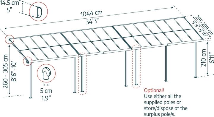 Actual product image Palram CANOPIA | Sierra Cabrio 10X34 / 3X10.4 Patio Cover Dark Grey Structure | Opaque Grey Panels