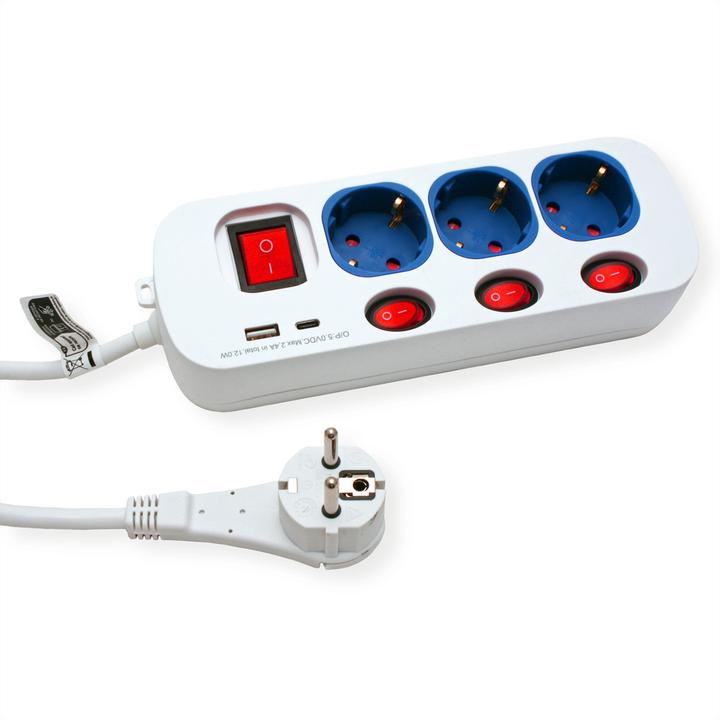 Image du produit Roline Prises multiples à 3 positions avec interrupteur (3x, CEE 7/3, 3 m)