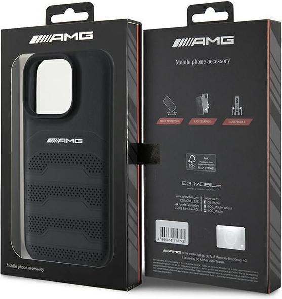 Immagine prodotto Mercedes AMG AMHCP16LGSEBK Custodia rigida per iPhone 16 Pro 6,3" in pelle con linee in rilievo Logo nero (Apple iPhone 16 Pro)